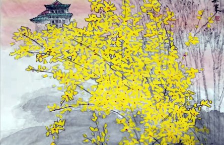 梁策國(guó)畫(huà)作品：《迎春》