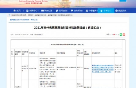 貴州：省財政廳公布2021年省級惠民惠農(nóng)補(bǔ)貼政策清單
